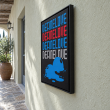 Define Love by Yagil Weiler | Studio Edition float framed canvas | side view on a lime-plaster villa wall