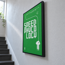 F1 Speed And Ice Creme by Yagil Weiler | Studio Edition float framed canvas | side view on a whitewashed stairwell wall