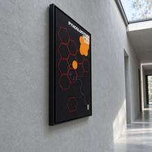Phycology Over Speed by Yagil Weiler | Studio Edition float framed canvas | side view on a microcement hallway