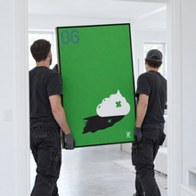 Shaved Creme by Yagil Weiler | Studio Edition 100 × 150 cm | carried by two installers through a doorway